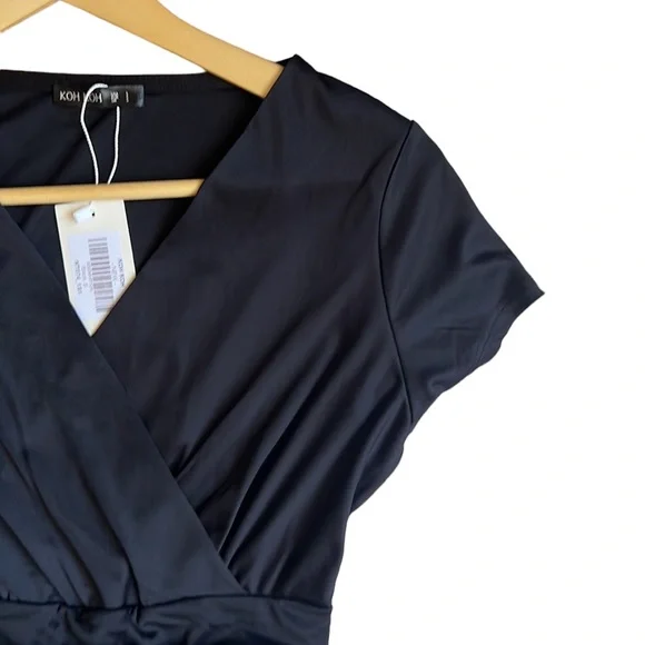 Koh Koh Cap Sleeve Semi-formal Black maxi gown wrap deep v-neck in black size s - Picture 7 of 12